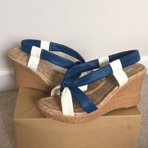 Blue & White Strappy Wedges - 7.5